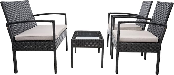 SAFAVIEH Outdoor Collection PAT7507 Conversation Set, Black/Light Grey