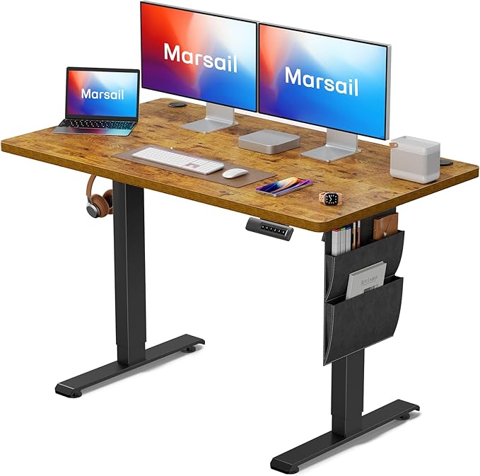 Marsail Stand up Desk, 48x24 Inch Standing Desk Adjustable Height, Electric Standing Desk, Sit Stand Desk with Headphone Hook for Computer Gaming Desk Home Office Desk