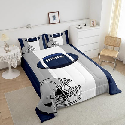 Feelyou Kids Football Comforter Set Twin Size Rugby Sports Bedding Set for Boys Teens Decor Soccer Ball Game Comforter American Football Grey Blue Duvet Set Quilt 2Pcs Boys