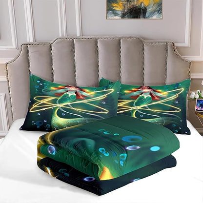Mermaid Comforter Set for Girls Queen Size Deep Sea Magic Mermaid Bedding Sets for Girls Ultra Soft Mermaid Bedroom Decor with 1 Mermaid Quilt and 2 Pillowcases for Girls Bedroom Set All Season