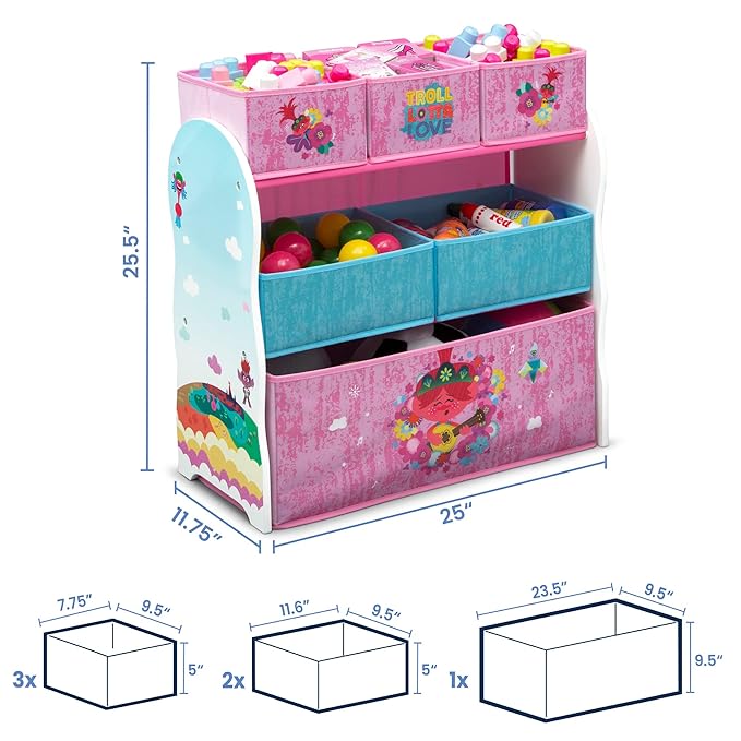 Delta Children Design and Store 6 Bin Toy Storage Organizer, Trolls World Tour