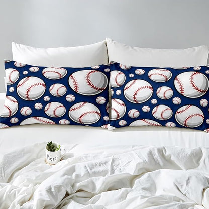 Baseball Bedding Set Sports Theme Comforter Set for Kids Boys Girls Teens 3D Blue Ball Pattern Comforter Breathable Baseball Games Duvet Set Room Decor Quilt Set Twin Size