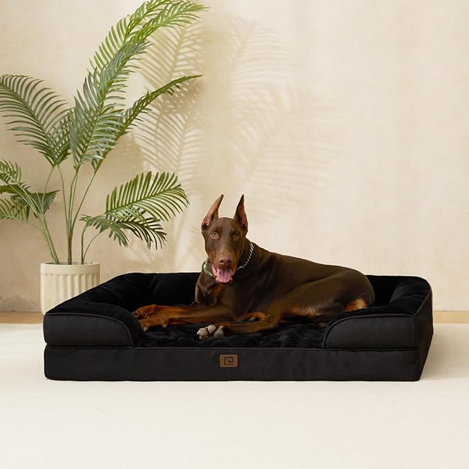 EHEYCIGA Orthopedic Dog Beds for Large Dogs, Waterproof Memory Foam Large Dog Bed with Sides, Non-Slip Bottom and Egg-Crate Foam Large Dog Couch Bed with Washable Removable Cover, Black