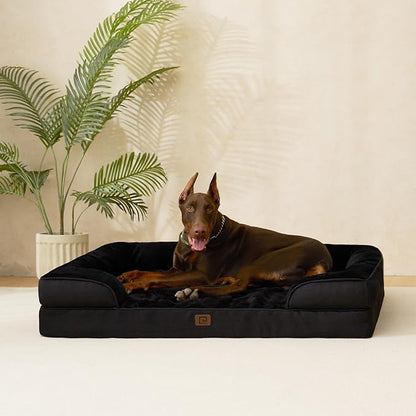 EHEYCIGA Orthopedic Dog Beds for Large Dogs, Waterproof Memory Foam Large Dog Bed with Sides, Non-Slip Bottom and Egg-Crate Foam Large Dog Couch Bed with Washable Removable Cover, Black