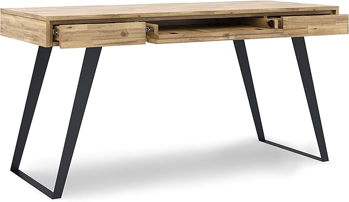 SIMPLIHOME Lowry SOLID WOOD and Metal Modern Industrial 54 inch Wide Home Office Desk, Writing Table, Workstation, Study Table Furniture in Distressed Golden Wheat with 2 Drawers