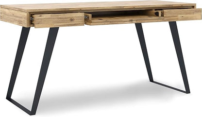 SIMPLIHOME Lowry SOLID WOOD and Metal Modern Industrial 54 inch Wide Home Office Desk, Writing Table, Workstation, Study Table Furniture in Distressed Golden Wheat with 2 Drawers