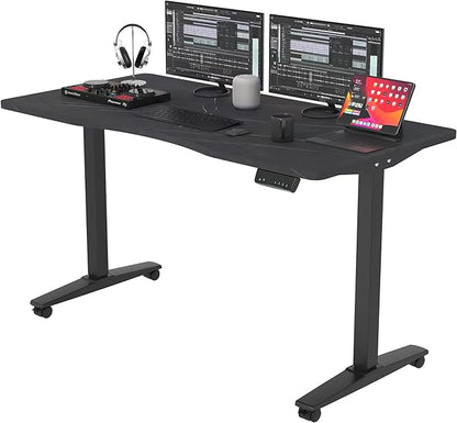 Monomi Height Adjustable Electric Standing Desk, 55 x 28 Inches Stand up Desk, Sit Stand Home Office Computer Desk(Black Frame+Marble Black Top)