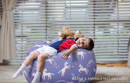 Aubliss Stuffed Animal Storage Bean Bag, Unicorn Bean bag Chair, Stuff 'n Sit for Kids, X-Large 48"-Canvas Unicorn Blue