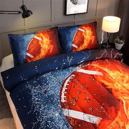 NTBED American Football Comforter Set for Boys Teens,3D Sports Bedding Full Size,Rugby Printed Quilt Sets with 2 Matching Pillow Shams