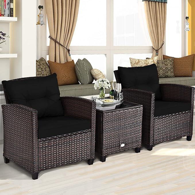 3 PCS Patio Furniture Set, OneSize, Black
