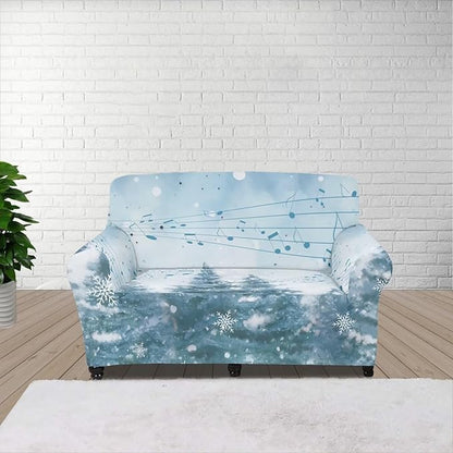 FKELYI Blue Christmas Tree Easy Going Stretch Sofa Slipcover Snow Sofa Couch Cover with Elastic Bottom Stretch Sofa Slipcovers M