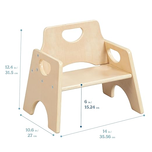 ECR4Kids Stackable Wooden Toddler Chair, 6in, Kids Furniture, Natural, 2-Pack