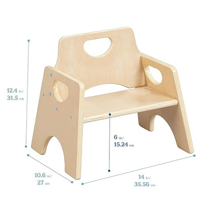 ECR4Kids Stackable Wooden Toddler Chair, 6in, Kids Furniture, Natural, 2-Pack