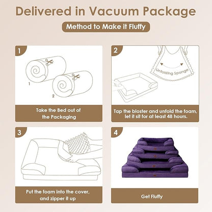 EHEYCIGA Orthopedic Dog Bed for Medium Dogs, Waterproof Memory Foam Medium Dog Beds with Sides, Non-Slip Bottom and Egg-Crate Foam Medium Dog Couch Bed with Washable Removable Cover, Purple
