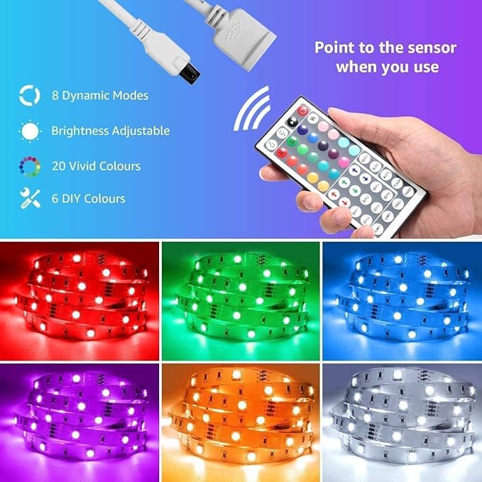 Lepro RGB LED Light Strips 32.8ft, Christmas Decorations, 5050 LED Color Changing Tape Light with 44 Key Remote and 12V Power Supply for Bedroom, TV Backlight, Kitchen, Bar