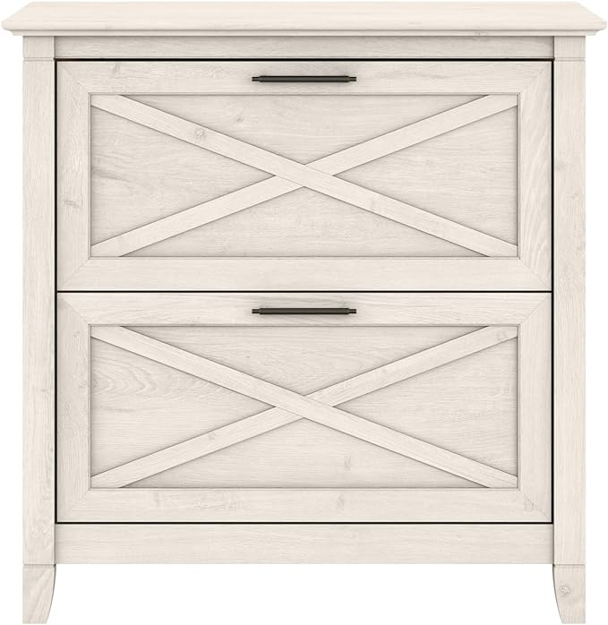Bush Furniture Key West 2 Lateral File Cabinet | Document Storage for Home Office | Accent Chest with Drawers, Casual, Linen White Oak & Key West Computer Desk with Storage | Small