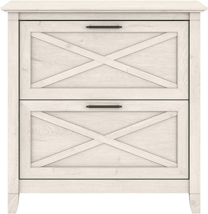 Bush Furniture Key West 2 Lateral File Cabinet | Document Storage for Home Office | Accent Chest with Drawers, Casual, Linen White Oak & Key West Computer Desk with Storage | Small