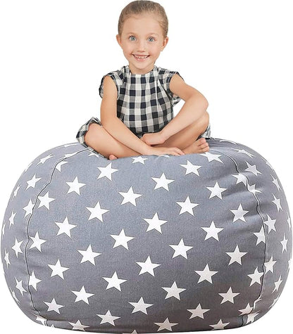 Aubliss Stuffed Animal Storage Bean Bag Chair Cover Only for Plush Toys, Blankets, X-Large 48"-Canvas Stars Grey