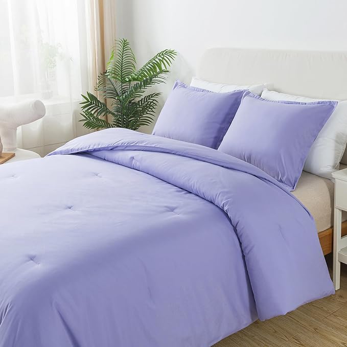 Lavender Purple Comforter Set Twin Size, Solid Luxury Down Alternative Soft Boho Bedding Comforter Set, Breathable Fluffy Microfiber Skin-friendly Comforter (68"x90") for All Seasons
