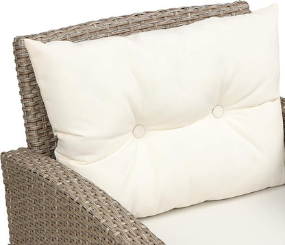 4-Piece Outdoor Rattan Sofa Sets, Patio Furniture Conversation Sectional Couch with Chaise Lounge, Single Sofachair, Seat Cushions and Glass Table, for Garden Backyard Deck, Onesize, Beige