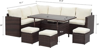 Solaste 7 Piece Patio Furniture Set, All Weather Wicker Patio Conversation Sets with Cushion Seat & Pillows, Outdoor Dining Set, Patio Furniture Outdoor Sectional, Brown