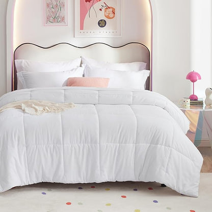 Bedsure White Twin Comforter Set - 5 Pieces Solid Twin Bed in a Bag, Twin Bed Set White with Comforters, Sheets, Pillowcase & Sham