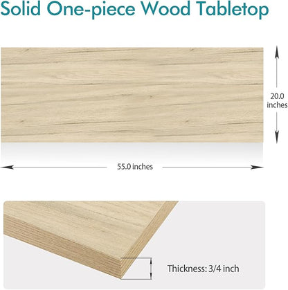 Kaboon Universal Tabletop 55"x20", Solid One-Piece Melamine Table Top, Double Desk L-Desk DIY, Home and Office, Oak