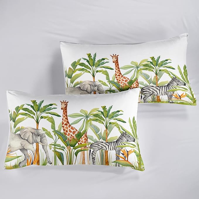 Wild Animal Comforter Full Size,Elephant Giraffe Zebra Kids Comforter Set,Jungle Comforter,3Pcs Bedding Set Printed Comforter with 2 Pillowcases,Down Alternative,Soft and Lightweight