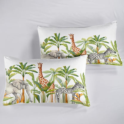 Wild Animal Comforter Full Size,Elephant Giraffe Zebra Kids Comforter Set,Jungle Comforter,3Pcs Bedding Set Printed Comforter with 2 Pillowcases,Down Alternative,Soft and Lightweight