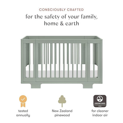 Babyletto Yuzu Convertible All-Stages Bassinet, Midi, Full-Size Crib in Light Sage, Greenguard Gold Certified, Portable & Adjustable with Conversion Kits and Pads Included