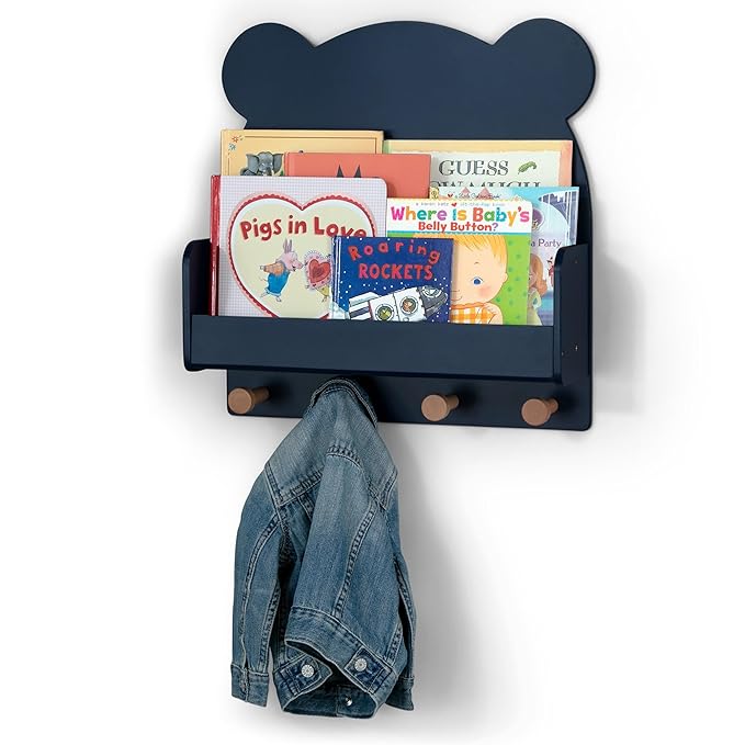 Delta Children babyGap Charlie 6-in-1 Convertible Crib + Brannan Bear Bookcase with Bins + Brannan Bear Wall Shelf with 4 Hooks, Navy (Bundle)