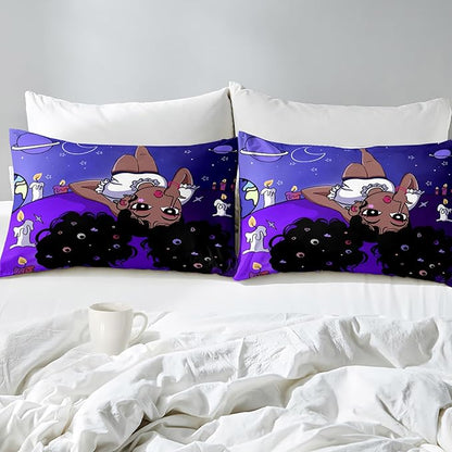 Black Girl Full Size Comforter Set for Girls, African American Girls Bedding Sets Full Girls Bedroom Decor Purple Princess Bed Set Kids Comforter Sets with 1 Comforter +2 Pillowcase