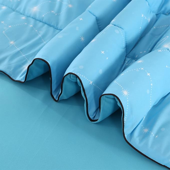 Wowelife Galaxy Comforter Set Queen 5 Pieces Glitter Bedding Set Blue 3D Stars Kids Bedding Set Bed in a Bag for Boys and Girls with Comforter, Flat Sheet, Fitted Sheet and 2 Pillowcases