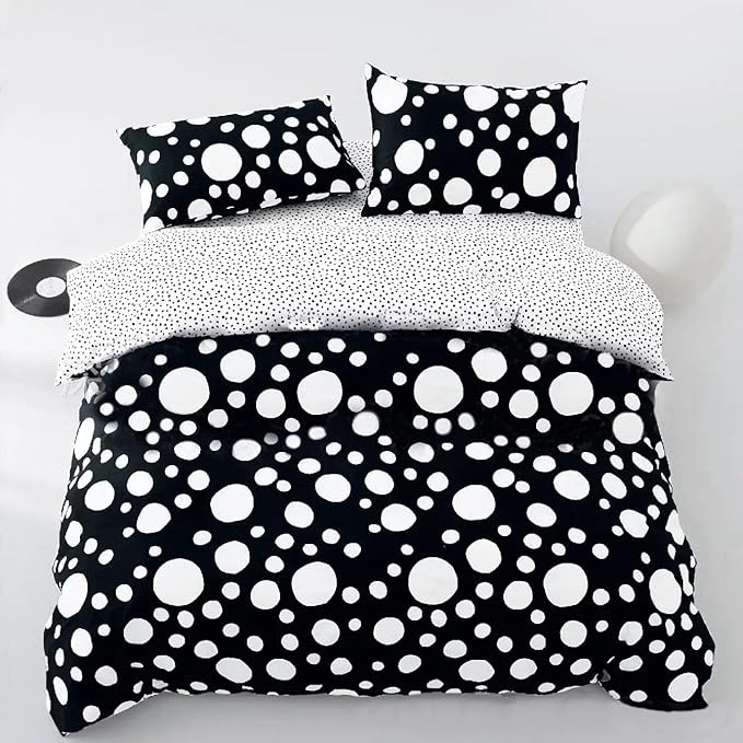 White Polka Dots Comforter California King Black White Dots Print Reversible Gingham Cal King Bedding Comforter Set Boys Girls Black White Bed Sets Soft 3Pcs Cal King Comforter Sets