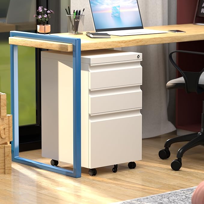 Mobile File Cabinet Under Desk, 3 Drawers Metal File Cabinet with Wheels, Rolling Filing Cabinets with Lock for Home Office Letter/Legal/A4