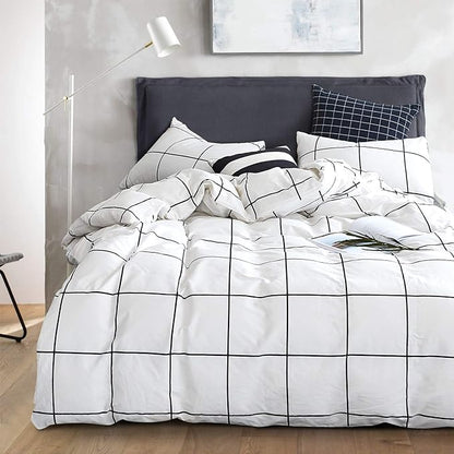 White Grid Comforter Set Big Grid Bedding Set King White Black Plaid Printed Stripes Women Checkered Comforters Bedding Set White Grid Bed Blanket Set White Plaid King Comforter
