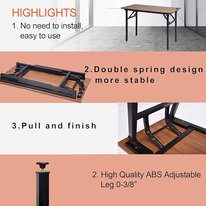Frylr Small Folding Computer Desk 31.5''LX 15.7''X 29'' with 2 Power Sockets and 2.1A USB Charging Ports, Home Office Desk Portable Writing Desks for Small Space, Foldable Desk, Walnut