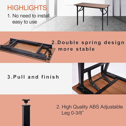 Frylr Small Folding Computer Desk 31.5''LX 15.7''X 29'' with 2 Power Sockets and 2.1A USB Charging Ports, Home Office Desk Portable Writing Desks for Small Space, Foldable Desk, Walnut
