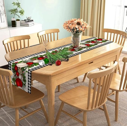 Nepnuser Black and White Gingham Christmas Table Runner 90 Inches Long Buffalo Check Plaid Xmas Decoration Holiday Home Kitchen Decor