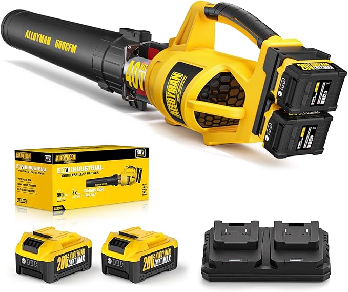 ALLOYMAN 40V Max Cordless Leaf Blower,500CFM Dual Battery Driven Blower with 2 * 4.0Ah Batteries & Fast Charger,2 Variable Speed Lightweight Battery Powered Leaf Blowers for Lawn Care/Snow Blowing