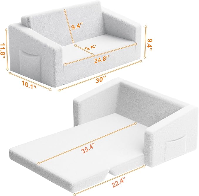 Extra Wide 2 Seater Kids Couch, 2-in-1 Toddler Chairs for Boys & Girls, Kids Sofa with Storage, Comfortable Mini Couch for Kids, Fun Kids Lounge Chair, Toddler Furniture,Children's Gifts(white)