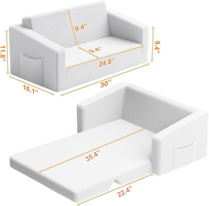 Extra Wide 2 Seater Kids Couch, 2-in-1 Toddler Chairs for Boys & Girls, Kids Sofa with Storage, Comfortable Mini Couch for Kids, Fun Kids Lounge Chair, Toddler Furniture,Children's Gifts(white)