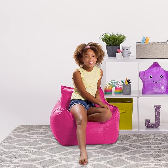 Posh Creations Bean Bag Chair Structured Comfy Seat Use for Gaming, Reading and Watching TV, Newport, Pink