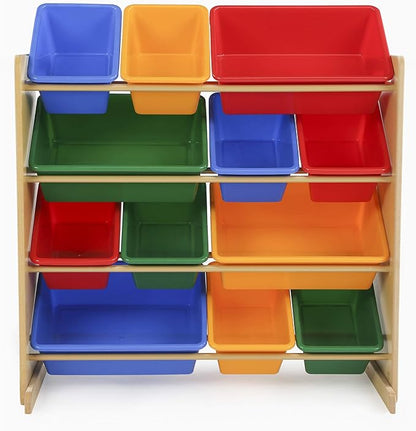 Humble Crew, Natural/Primary Kids' Toy Storage Organizer with 12 Plastic Bins, 34*35*15.5inch