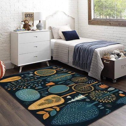 Soft Kids Play Area Rugs 3D Home Set Cartoon Doodle Trees Beautiful Hand Drawn Childish Primitive Style Plush Rugs Non Slip Shaggy Carpets for Kids' Bedroom Classroom Playroom Nursery Décor