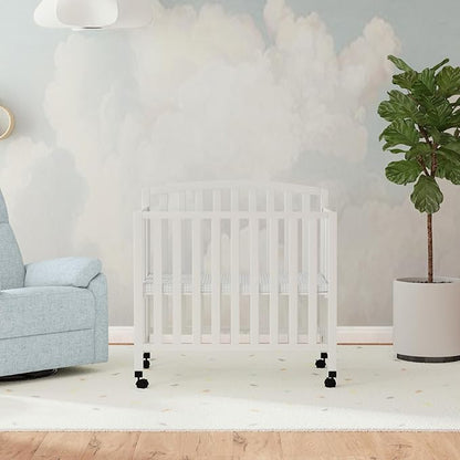 DaVinci Dylan Folding Portable 3-in-1 Convertible Mini Crib and Twin Bed in White, Greenguard Gold Certified