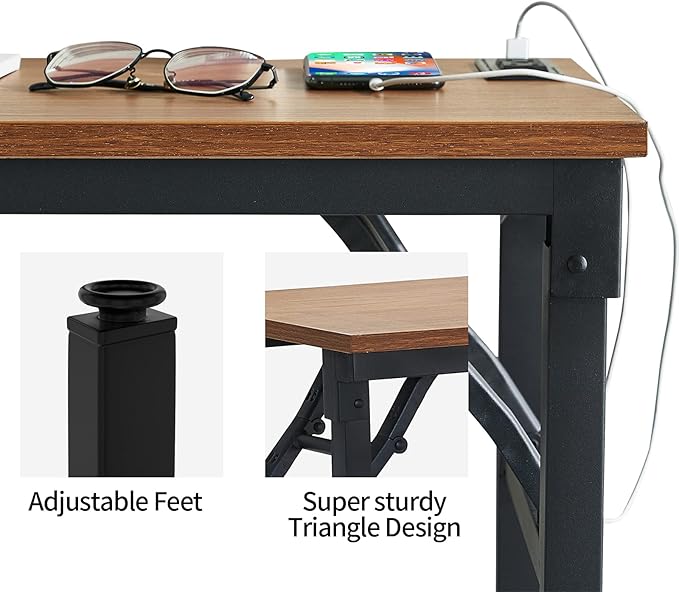 TEMI Computer Desk with Power Outlet - Portable Small with USB Ports, Durable Construction. Perfect Writing Desk, Study Table, and Office Table for Compact Spaces. Work Desk for Home Office Use.