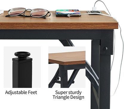 TEMI Computer Desk with Power Outlet - Portable Small with USB Ports, Durable Construction. Perfect Writing Desk, Study Table, and Office Table for Compact Spaces. Work Desk for Home Office Use.