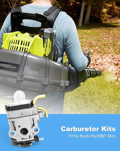 Carburetor Kits 308054129 Fits for Ryobi RY38BP 38cc Backpack Blower, with Gaskets Fuel Line Filter