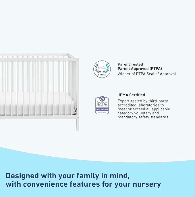 Graco Teddi 5-in-1 Convertible Crib (White) – GREENGUARD Gold Certified, Converts to Daybed, Toddler & Twin Bed with Headboard and Footboard, Adjustable Mattress Height